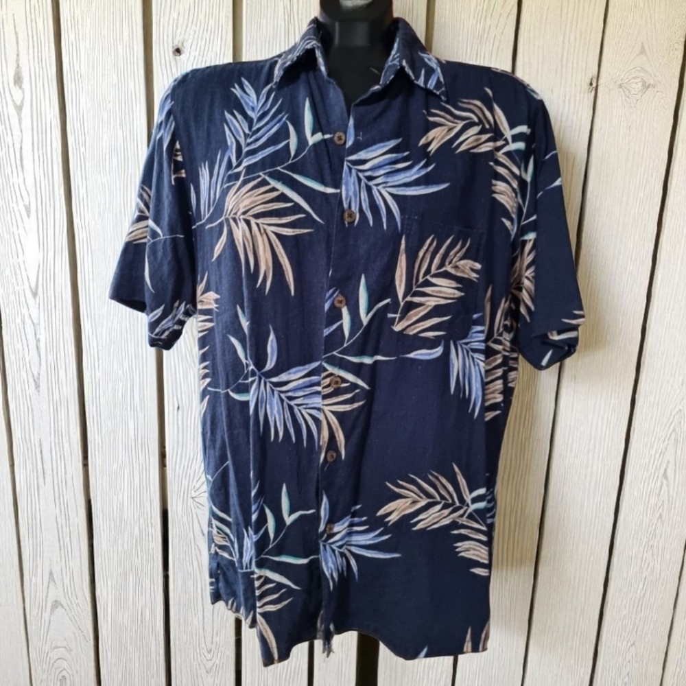Vintage Silk Men's Linen Blend Hawaiian Tropical Button Down Shirt